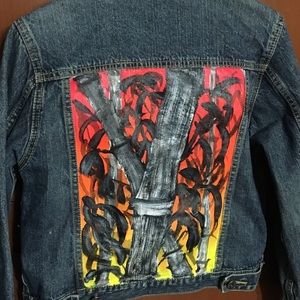 bamboo painted fluro glow jean jacket size M